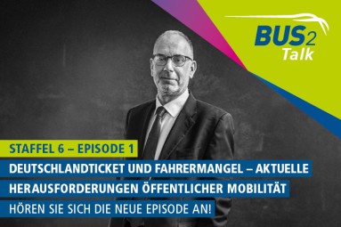 Die Graphik zeigt ein Foto von Alexander Möller. Neben dem Schriftzug „BUS2Talk“ ist zu lesen: „Staffel 6 – Episode 1