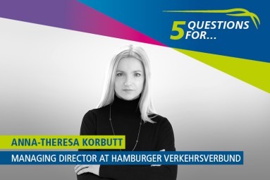 '5 Questions for...' reads: 'Anna-Theresa Korbutt, Managing Director of Hamburger Verkehrsverbund'.