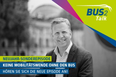 Die Graphik zeigt ein Foto von Henning Rehbaum. Neben dem Schriftzug „BUS2Talk“ ist zu lesen: „Keine Mobilitätswende ohne den Bu