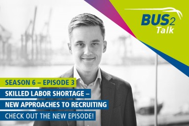 Portrait of Philipp Falkenhagen with text for BUS2Talk S6E3: 'Skills shortage - new ways of recruiting'.